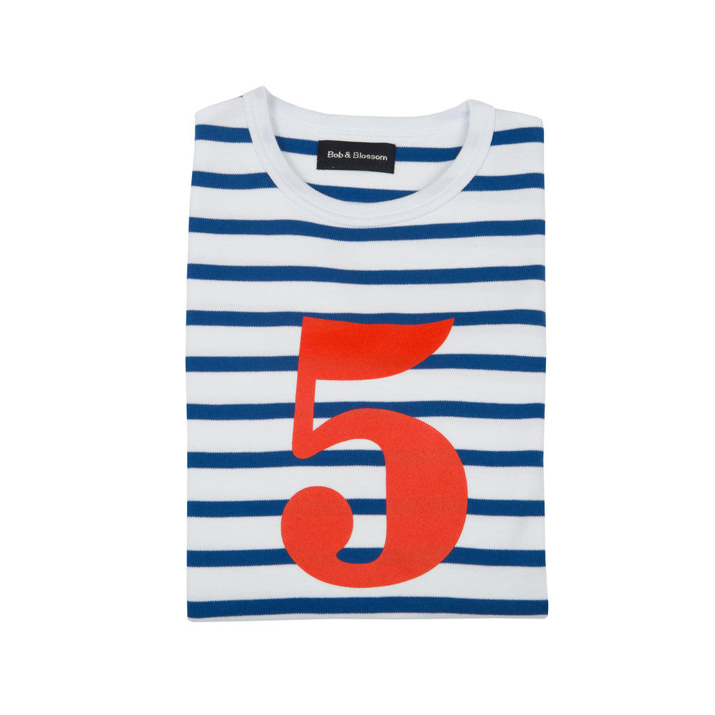 Bob & Blossom - Zahlenshirt "5" - blau weiss gestreift