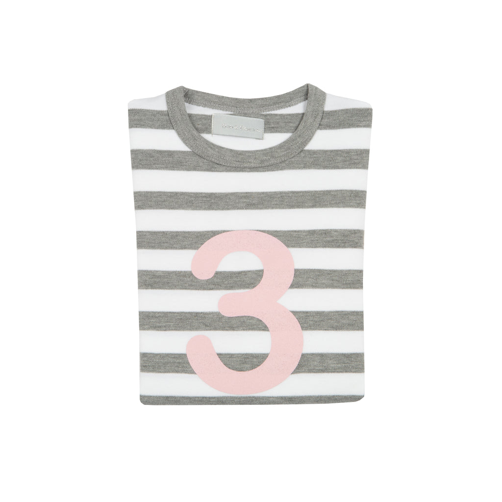 Bob & Blossom - Zahlenshirt "3" - grau weiss gestreift