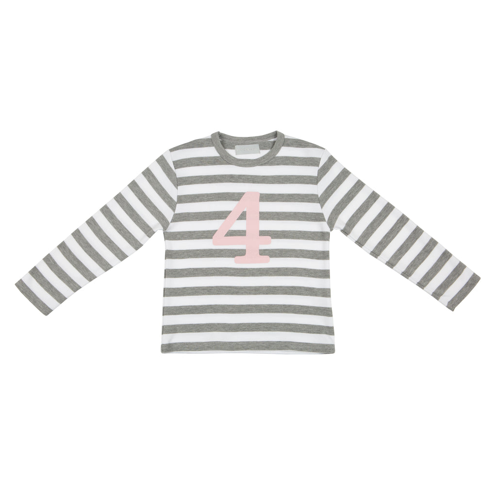 Bob & Blossom - Zahlenshirt "4" - grau weiss gestreift