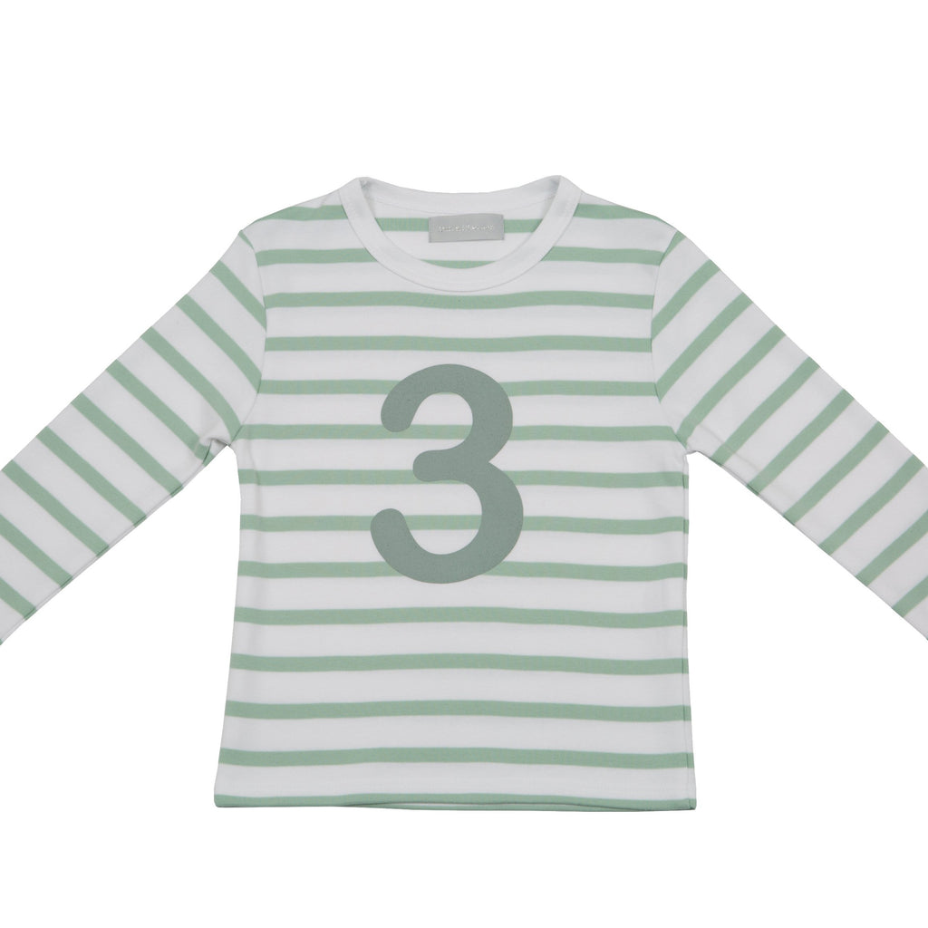 Bob & Blossom - Zahlenshirt "3" - mintgrün weiss gestreift