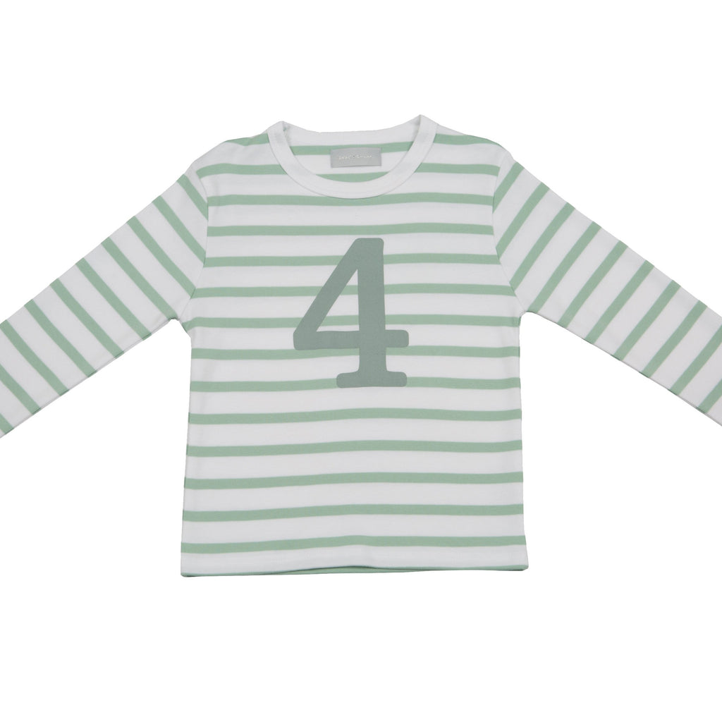 Bob & Blossom - Zahlenshirt "4" - mintgrün weiss gestreift