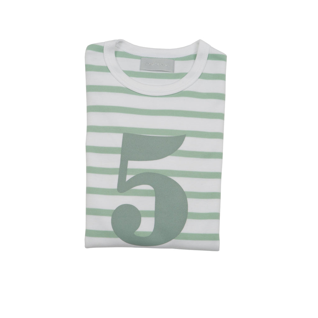 Bob & Blossom - Zahlenshirt "5" - mintgrün weiss gestreift