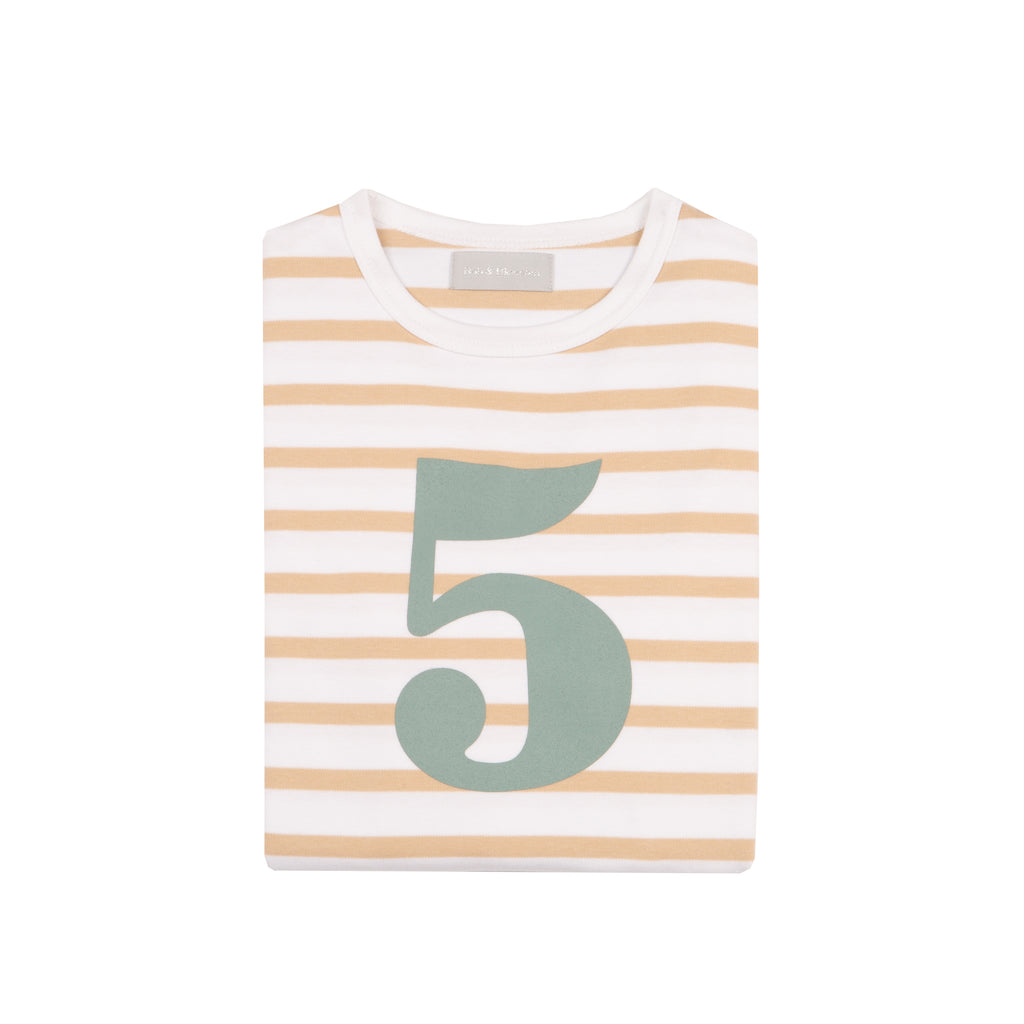 Bob & Blossom - Zahlenshirt "5" - beige weiss gestreift
